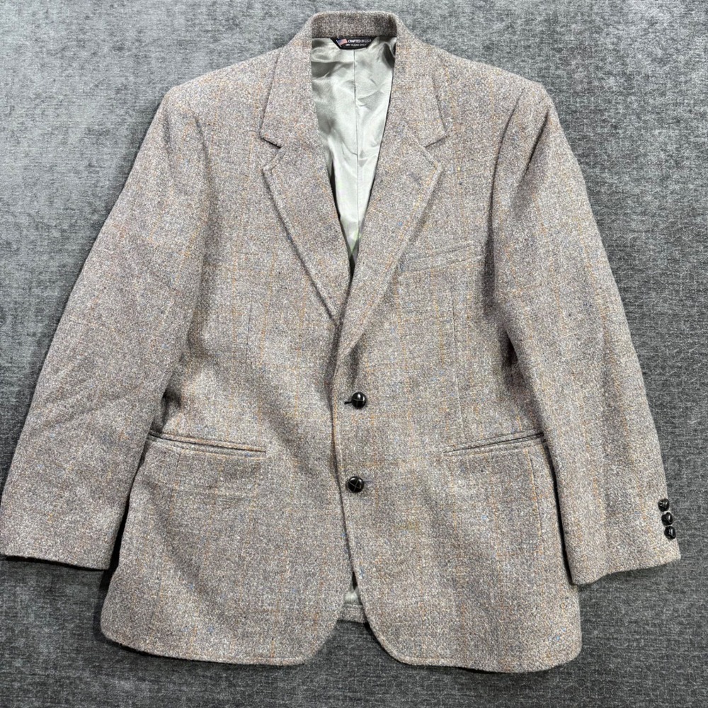 Hardwick Clothes Mens Grey Wool Tweed Windowpane Blazer Sport Coat Made in USA